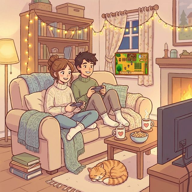 Cozy couple gaming