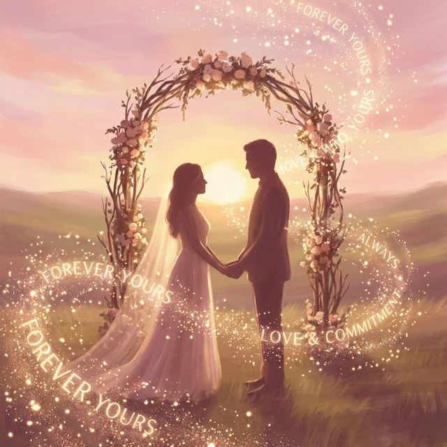 Romantic couple at wedding altar